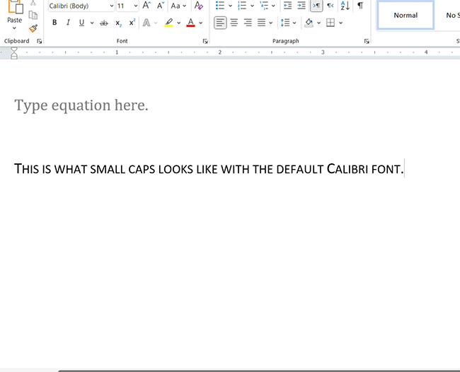 Microsoft Word for Office 365 small caps example