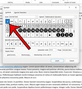 how to add a square root symbol in microsoft word
