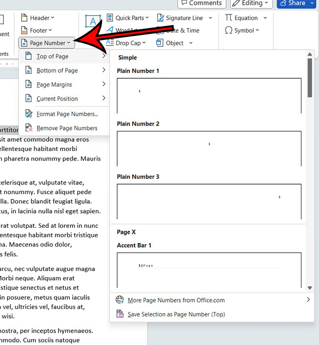 how to add page numbers in Microsoft Word
