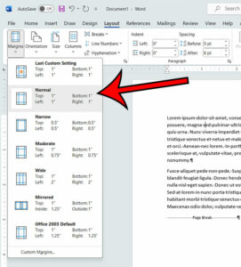 how to add 1 inch margins in Microsoft Word
